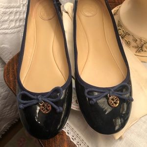 Tory Burch Navy Patent Flats. Size 9.5.